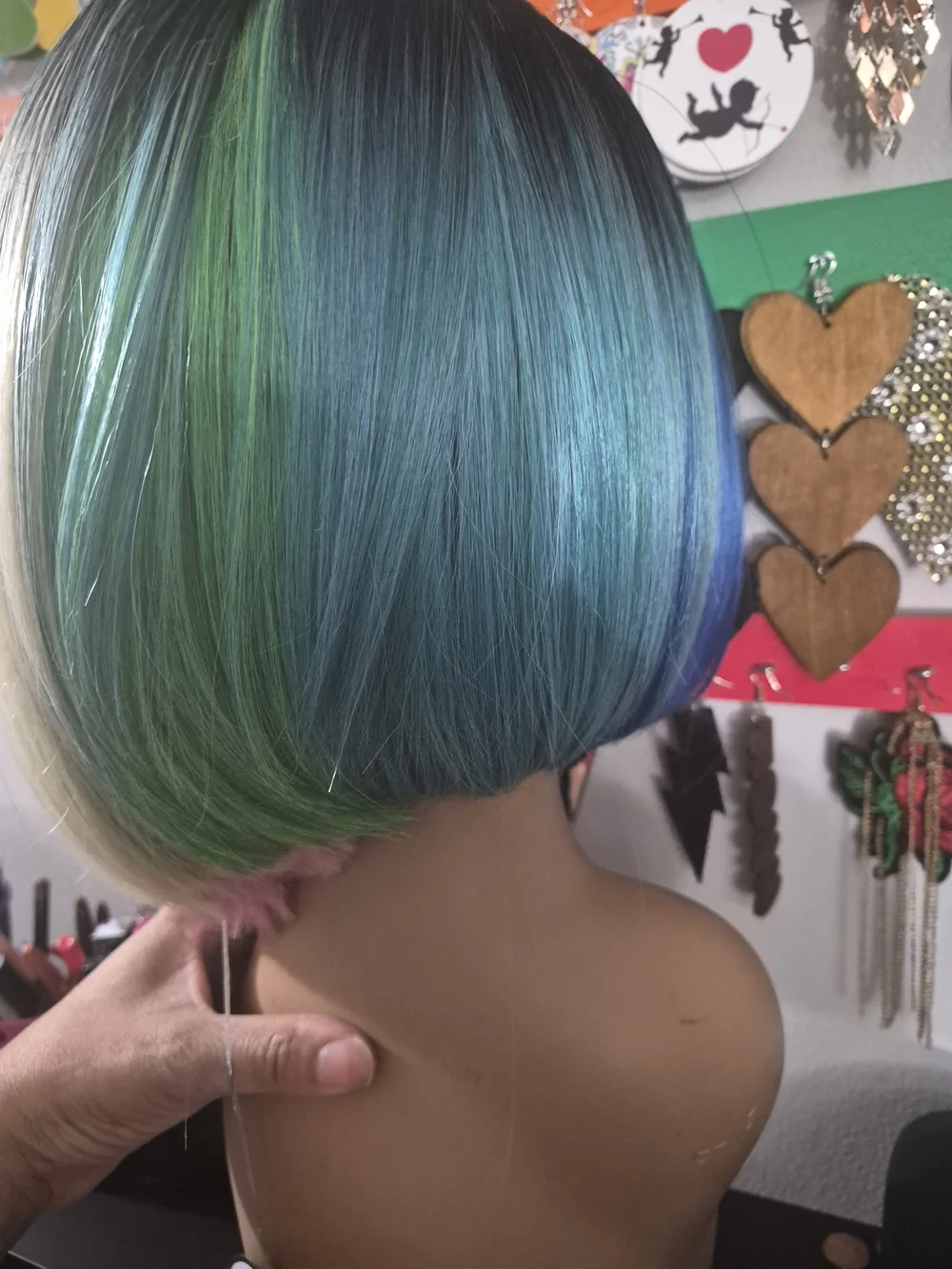 Sensational Ombre Blue to Pink Bob Wig - Women Hair